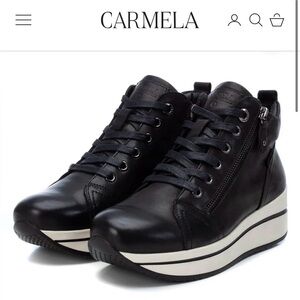 Carmela Luxury Black Leather Side Zip Comfort Platform Sneakers US 8.5 / EU 39